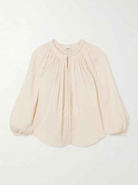 Isabel Marant Jenna frayed braided gathered cotton-gauze blouse Beige