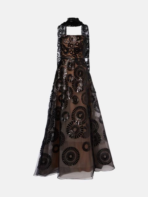ELIE SAAB Scarf-detail sequined tulle gown