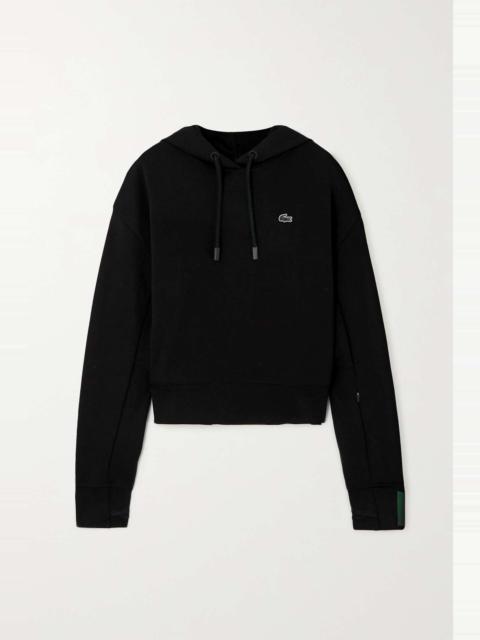 Appliquéd printed stretch cotton-blend jersey hoodie