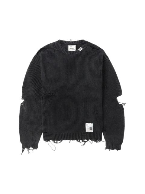 distressed-effect ribbed-knit jumper
