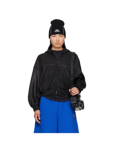 BALENCIAGA Black Cropped Zip-Up Hoodie