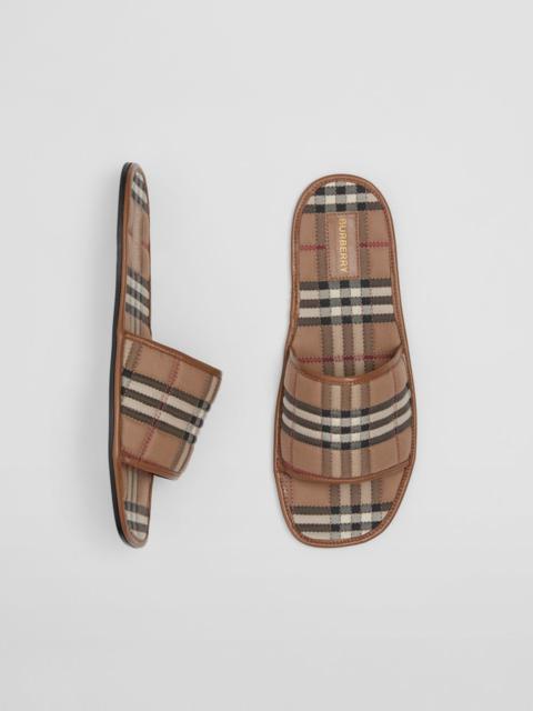 Burberry Check Quilted Cotton and Leather Slides