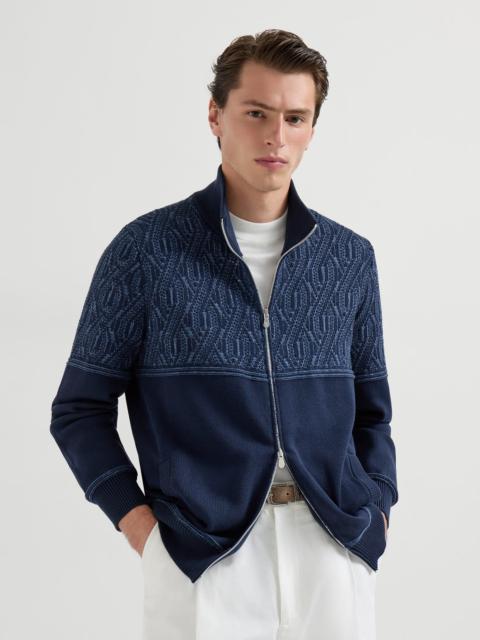 Brunello Cucinelli Cotton cardigan with jacquard cable shoulder