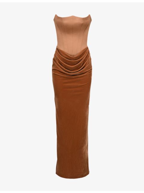 House of CB Persephone Fuller-Bust Stretch-Satin and Velvet Maxi Dress