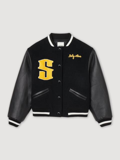 Sandro Wool and leather varsity jacket