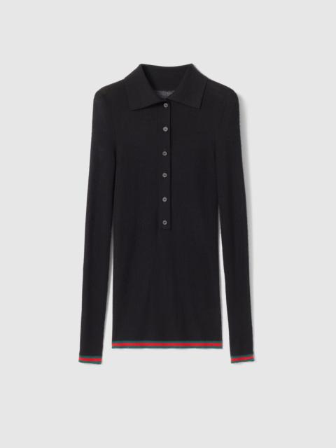 GUCCI Cashmere and silk polo top with Web