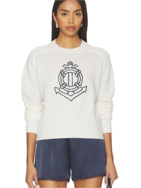 WHITE & WARREN Featherweight Cashmere Nautical Embroidered Sweater