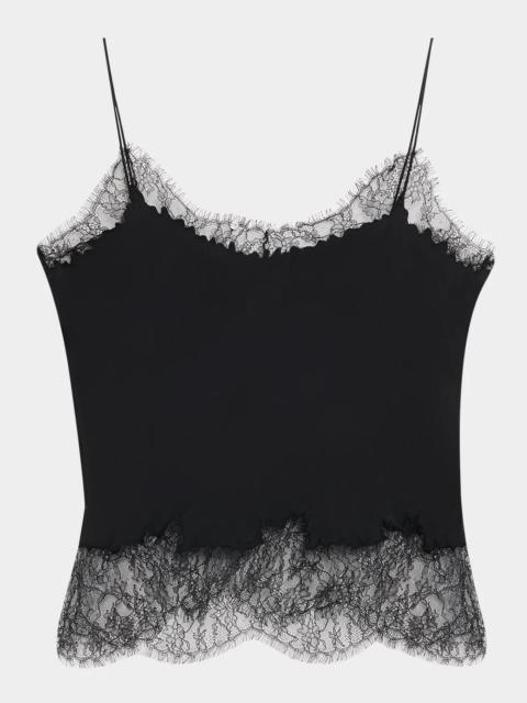 Lafayette 148 New York Cropped Lace-Trim Silk Cami