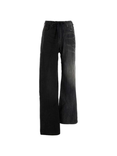 two-tone design wide-leg jeans