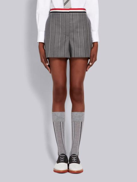 Thom Browne Medium Grey Alternating Stripe Wool Suiting Grosgrain Waistband Side Tab Mini Short