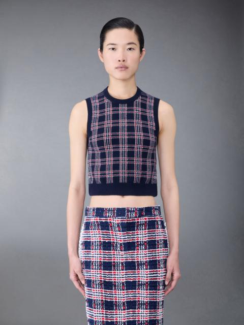 Thom Browne Prince of Wales Cashmere Cropped Crew Neck Shell Top