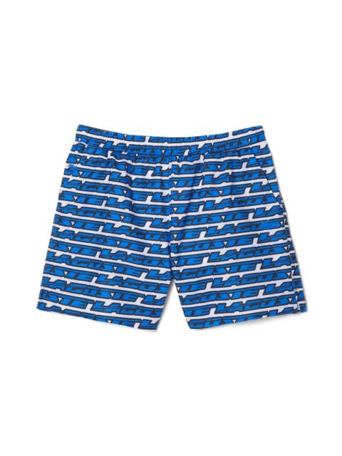 Logo Print Cotton Swim Trunks in Any White/Kingdom