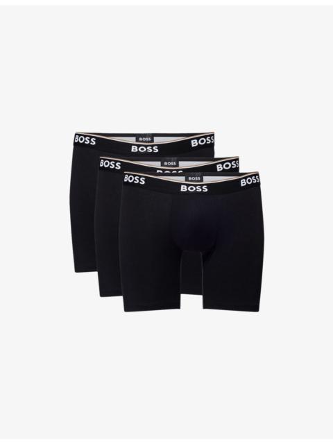 BOSS Power Long Pack of Three Stretch-Cotton Boxer Briefs
