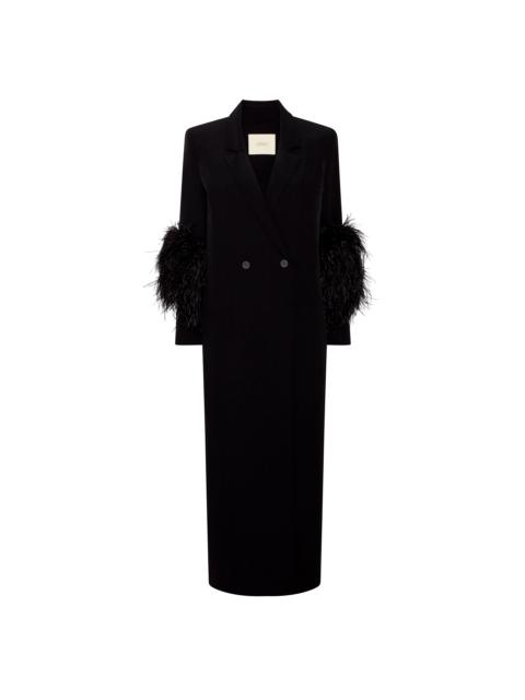 LAPOINTE Matte Crepe Elongated Coat with Feathers