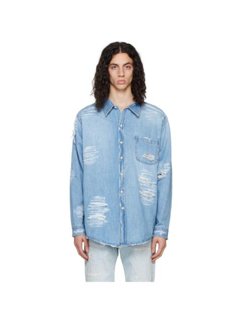 424 Blue Distressed Denim Shirt
