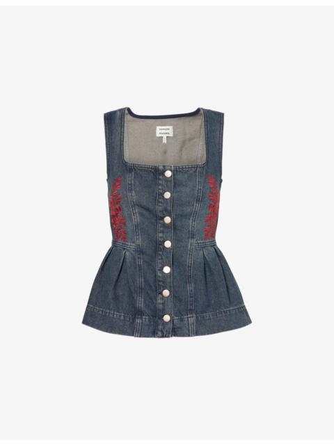 DAMSON MADDER. Mitzie Embroidered Denim Top