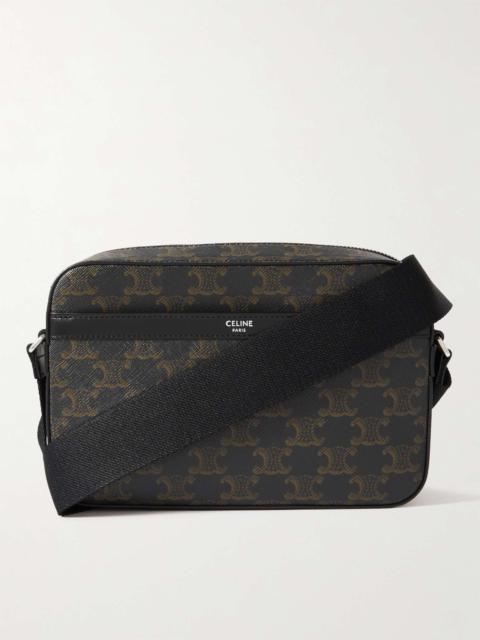 CELINE Triomphe Leather-Trimmed Monogrammed Coated-Canvas Messenger Bag