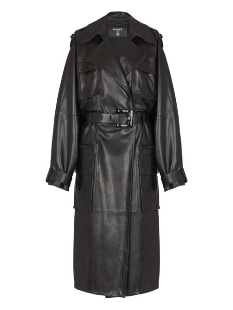 Balmain belted lambskin trench coat