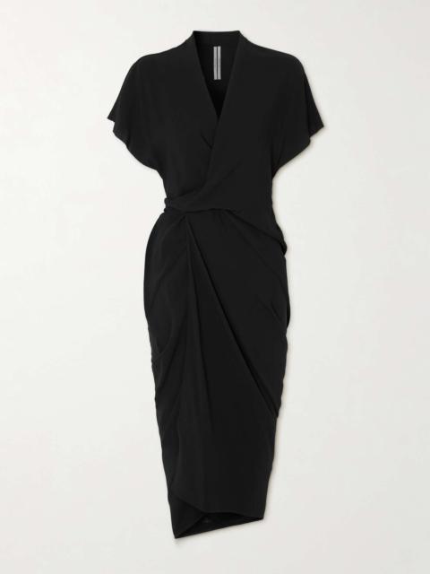 Rick Owens Gathered wrap-effect crepe midi dress