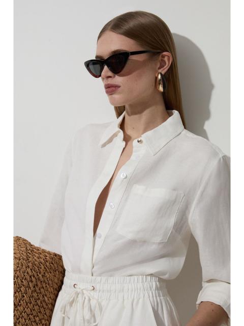 KAREN MILLEN Viscose Linen Woven Long Sleeve Shirt