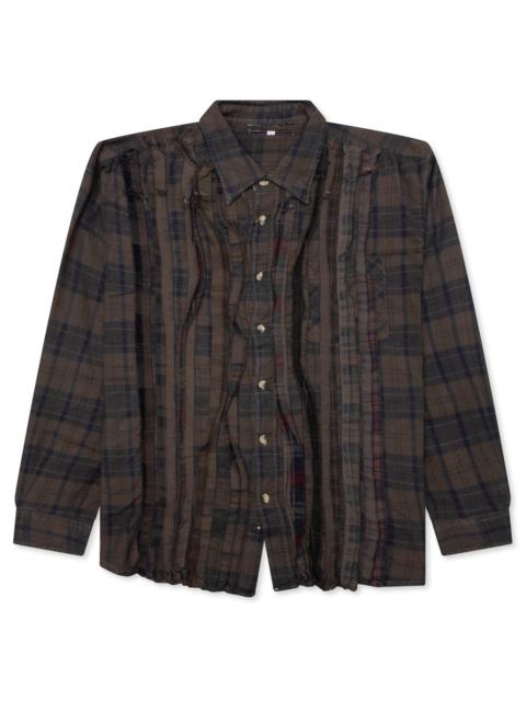 OVER DYED RIBBON SHIRT - BROWN
