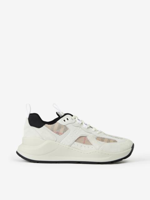 Burberry Logo Print Leather, Suede and Check Mesh Sneakers