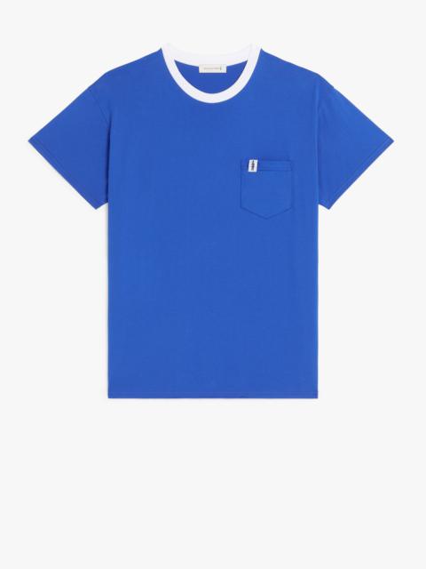 Mackintosh BLUE COTTON CONTRAST RIB T-SHIRT | GJM-219