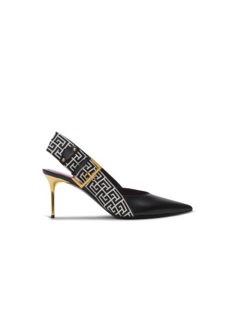 Balmain Ruby stiletto slingbacks in calfskin and PB Labyrinth canvas