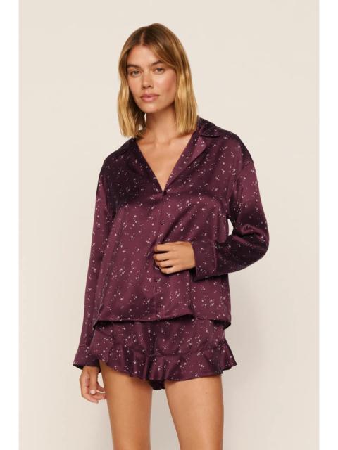 eberjey Washable Silk Printed Ruffle Long Sleeve & Short PJ Set