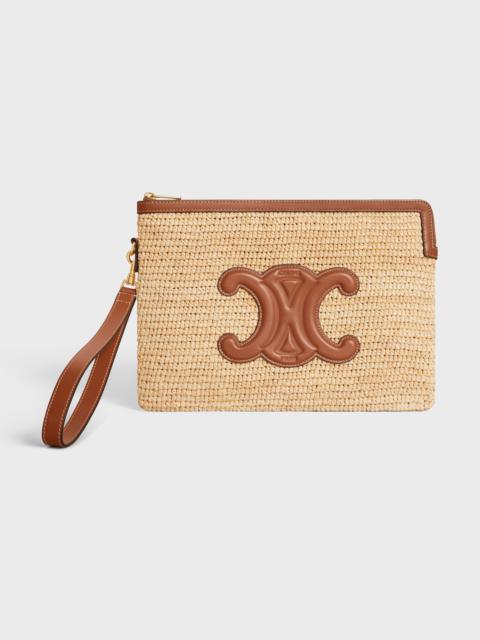 CELINE Small Pouch with strap CUIR TRIOMPHE in RAFFIA AND CALFSKIN