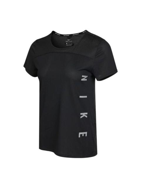 Nike (WMNS) Nike Dri-FIT Reflective Logo Printing Quick Dry Breathable Sports Short Sleeve Black T-Shirt