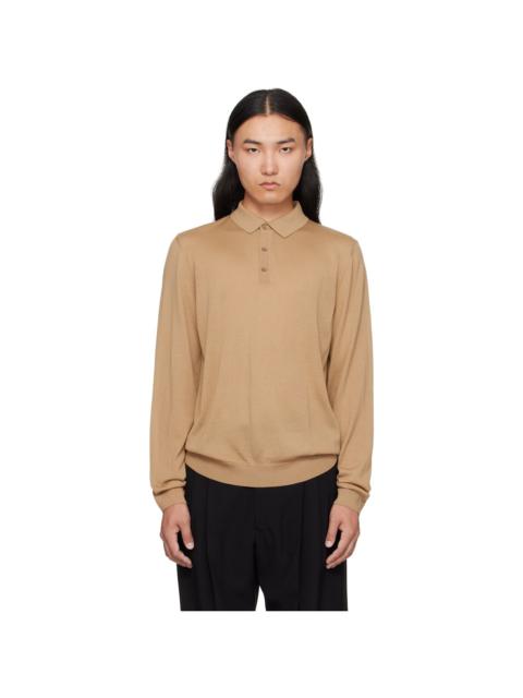 BOSS Tan Long-Sleeved Virgin Wool Polo
