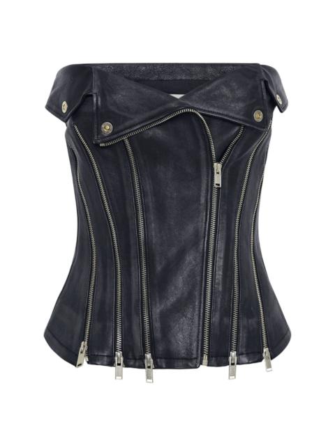 Biker zip-up leather corset
