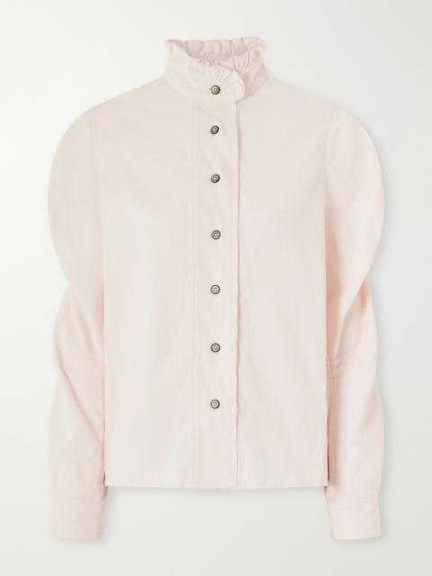 Thierry Colson Wind gathered cotton and wool-blend corduroy blouse Pastel pink