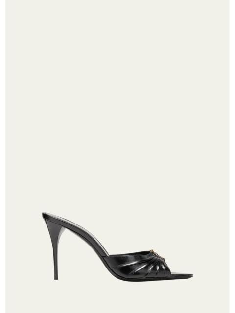 SAINT LAURENT Babylone YSL Ruched Leather Mule Sandals