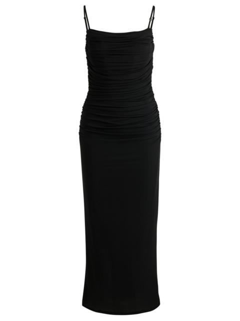 HUGO CORSET-BODICE DRESS WITH GATHERED MESH OVERLAY