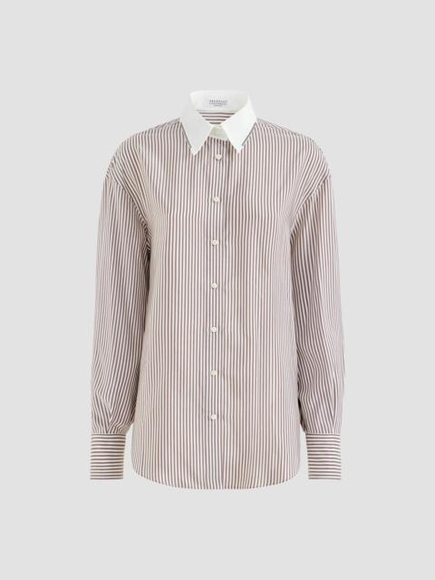 Brunello Cucinelli Women's Striped Silk Poplin Shirt with Monili - White