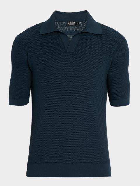 Men's Cotton Textured Johnny-Collar Polo Sweater