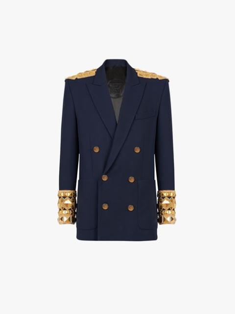 Balmain Navy blue twill blazer with double-breasted gold-tone buttoned fastening