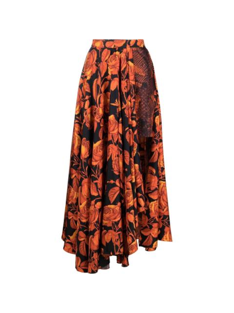 mix-print silk skirt