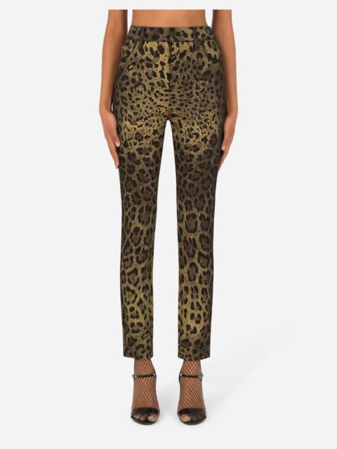 Stretch denim Grace jeans with leopard print