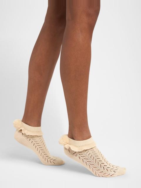 Valentino Calze Ruffle Pompom Pointelle Ankle Socks