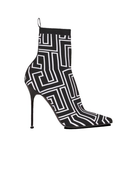 Balmain Bicolor stretch knit Skye ankle boots with Balmain monogram