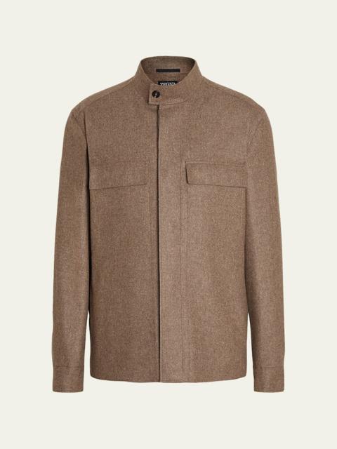 ZEGNA Men's Melange Cashmere Overshirt with Pockets