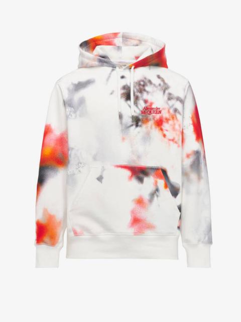 Alexander McQueen Men's Obscured Flower Hooded Sweatshirt in White/red/black