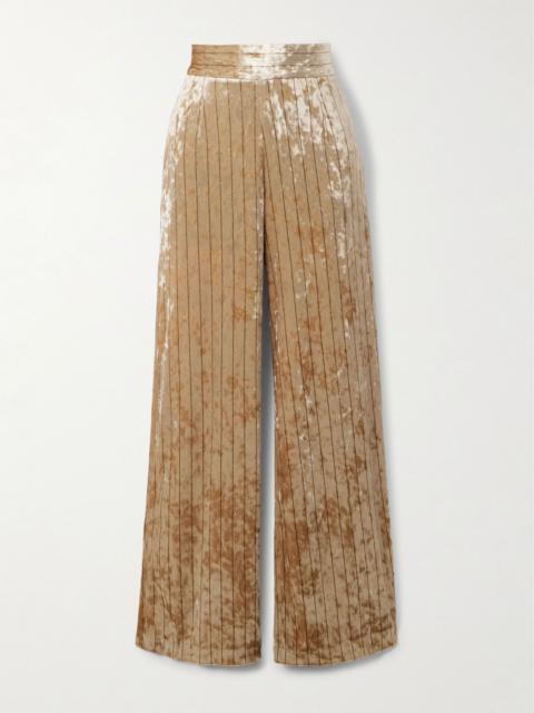 LORETTA CAPONI Cipro pinstriped crushed-velvet wide-leg pants Peach
