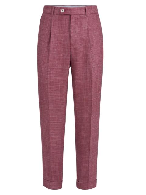 Brunello Cucinelli Men's Slubbed Virgin Wool, Silk and Linen Hopsack Pleated Trousers - Coral
