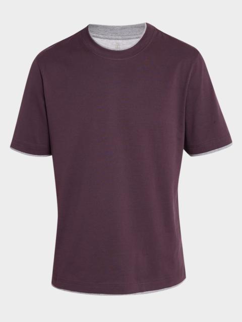 Brunello Cucinelli Men's Cotton Crewneck Tipped T-Shirt