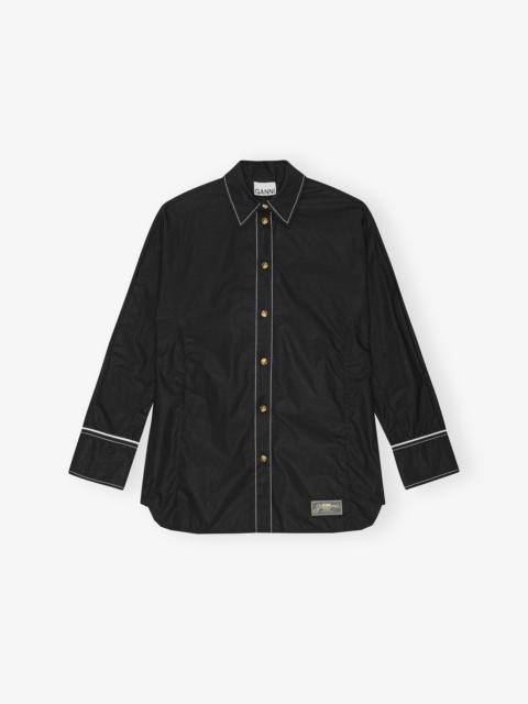 GANNI BLACK COTTON POPLIN RAGLAN SHIRT