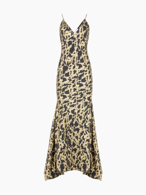 NINA RICCI Long Marbled Gold Silk Dress